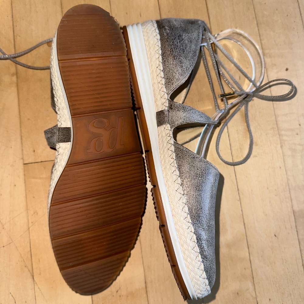Paul Green Marcey Metallic espadrille ankle tie flats, 7.5, CB2408 - Picture 4 of 7